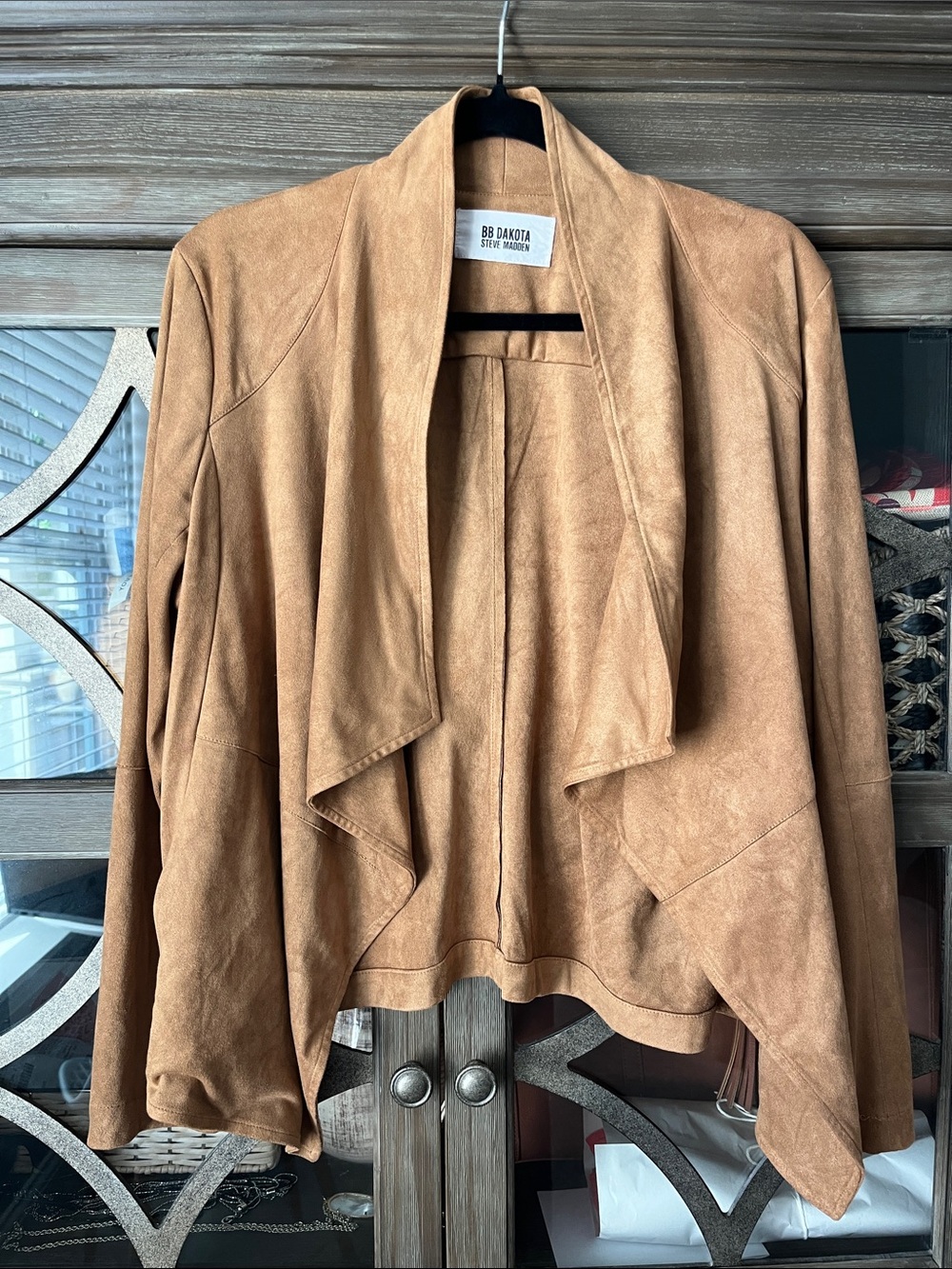 BB Dakota Camel Faux-Suede Waterfall Jacket